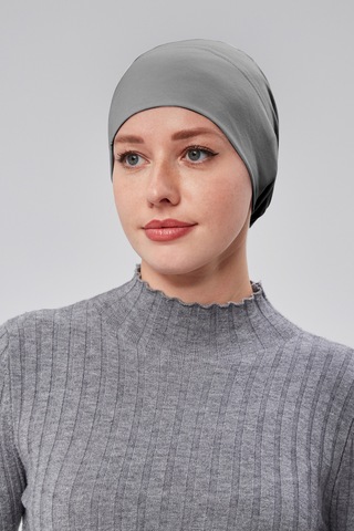 Kadın Tesettür Hazır Pratik Geçmeli Bone Lastikli Kaymaz Füme Füme