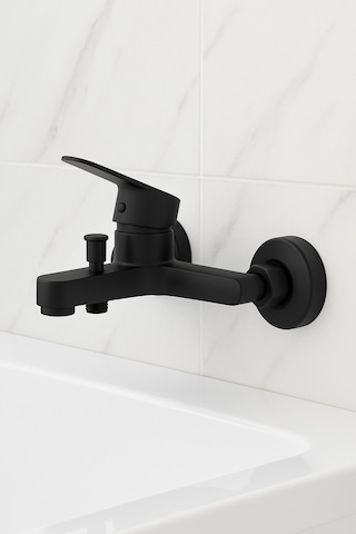 Siyah 4lü Set Banyo Bataryası Eviye Bataryası Lavabo Bataryası Duş Tepe Yağmurlama Seti Özel Seri Siyah