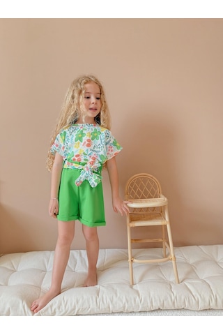 Jolly Kids Kız Çocuk Airobin Kumaş Bağlama Detaylı Şortlu Takım Mint