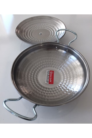 Kapaklı Paslanmaz Kavurma Sacı - Krom Çelik 3 No 35 CM + Ahşap Kaşık