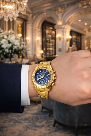 Elifin Işığı Gold Premium Erkek Saat & Aksesuar Hediye Seti Mavi Kadran Özel Seri Altın