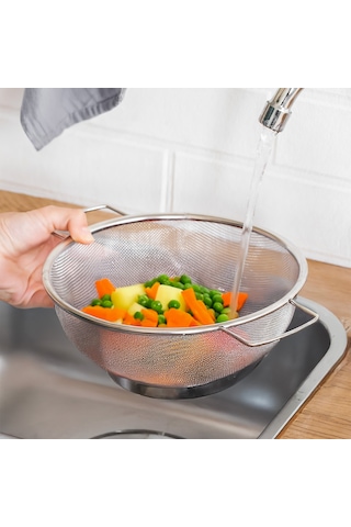 Porsima İvory Kulplu Paslanmaz Çelik Süzgeç Mutfak Eleği Meyve Ve Sebze Yıkama Aparatı Kevgir 20cm Paslanmaz Çelik