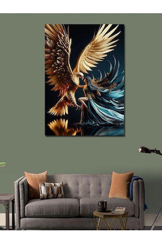 Kanvas Tablo Altın Anka Kuşu Ve Kadın 100cmx140cm