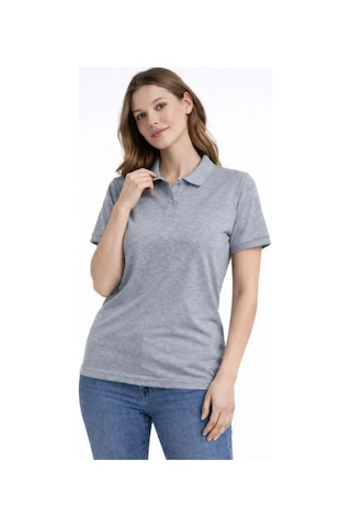 Buğrahayalin Pike Kumaş Düğmeli Yaka Regular Rahat Günlük Kısa Kol Tişört T-shirt - Gri Gri