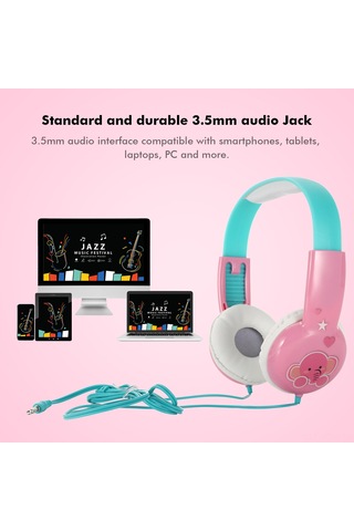 Suofeng Kıd101 Çocuk Kulaklığı: Hafif, Taşınabilir, 85db Ses Sınırlamalı, 3-16 Yaş Uyumlu, Mavi Gemi Desenli