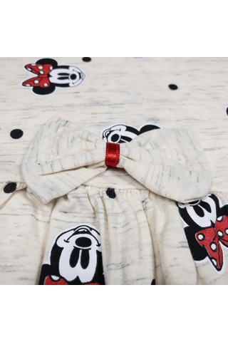 Minnie Mouse Desenli Fiyonk Detaylı Kısa Kol Elbise Koyu Mavi
