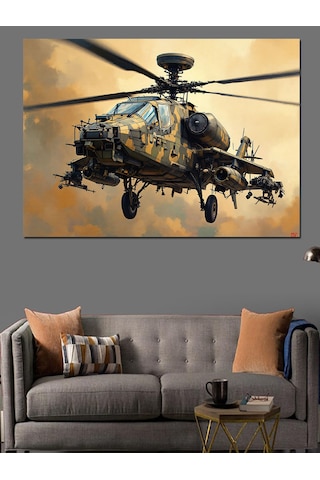 Askeri Saldırı Helikopteri Dekoratif Kanvas - Mdf Ahşap Tablo