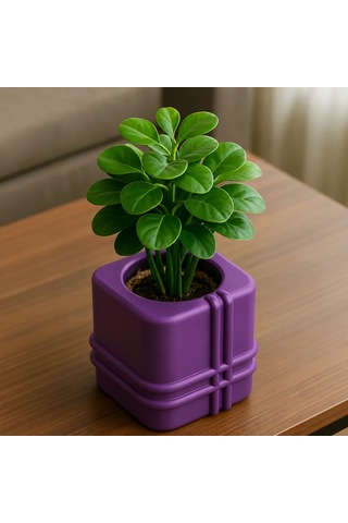 Vaveni 3d Baskı Square Planter - Izgara Desenli Küp Saksı-mor Arz