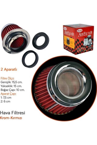 Carub Performans Ve Ses Arttırıcı Açık Hava Filtresi +6 Hp Kapalı Tip Kırmızı Aparatlı Üniversal 00 Şüscaroto Aksesuar