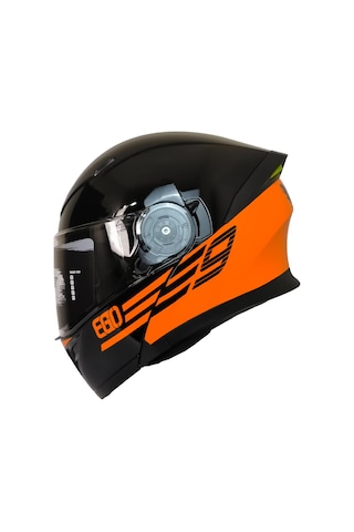 Fazer Motosiklet Çene Açılır Kask Güneş Vizörü Motor Kaskı Eagle Turuncu Siyah