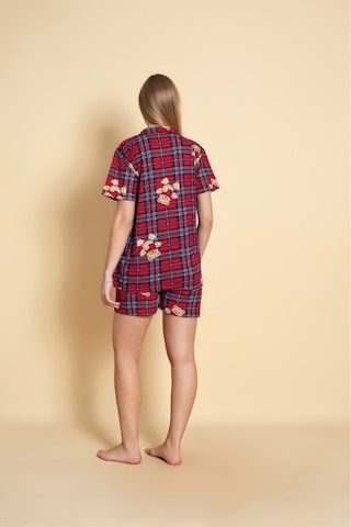 Kadın Gömlek Kısa Kol Şort Pijama Takımı Bordo
