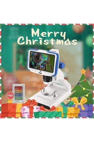 Dijital Masaüstü Mikroskop Kumandalı 2 Mp 5 İnç Lcd Ekran 8 Led Işık Biyolojik Mikroskop Hassas Görüntü