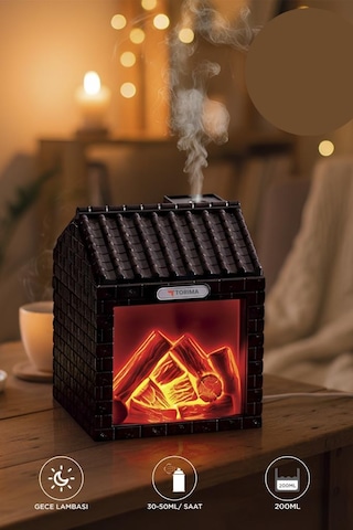 H9 Koyu Kahve Şömine Efektli 200ml Sessiz Ultrasonik House Hava Nemlendirici (İthalatçı Garantili)