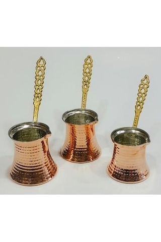 Dövme Bakır Cezve Seti 3 Lü Set 2-4-5 Kişilik Cezve Set