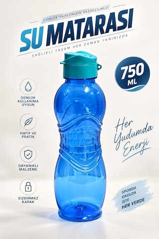 Su Matarası 750 Ml Mavi Suluk Su Şişesi Okul Spor Tüm Renkler
