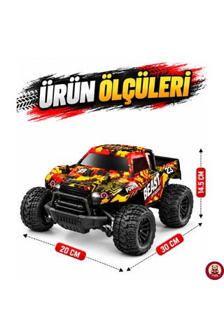 Uzaktan Kumandalı Arazi Aracı 20 Km Hız 2.4 Ghz Şarjlı Süspansiyonlu Büyük Teker Led Işıklı Rc Araba 30 Cm Sarı