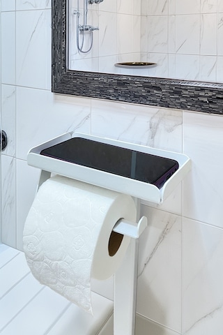 3'ü 1 Arada Banyo Seti Tuvalet Kağıtlık, Çöp Kovası Ve Tuvalet Fırça Takımı Beyaz - Krom