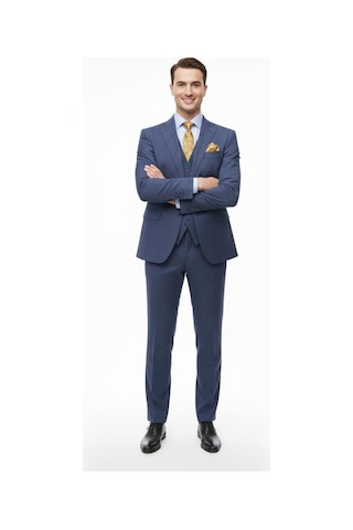 Presto Erkek Slimfit Armürlü 6 Drop Yelekli Takım Elbise Lacivert 786-250 Lacivert