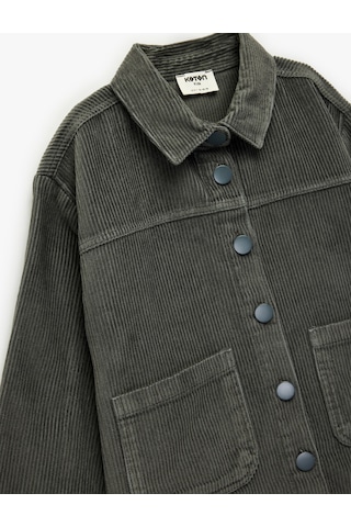 Koton Pamuklu Uzun Kollu Oversize Kadife Gömlek Gri 6wkg60019aw Gri