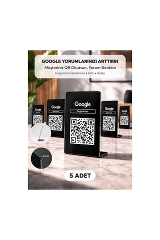 Meo 5'li Paket - Google Yorum Standı - Qr Kodlu Masaüstü Pleksi Stand Siyah
