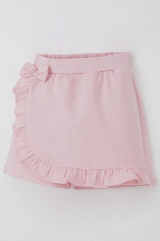 Breeze Kız Çocuk Şort Etek Fiyonk Aksesuarlı Fırfırlı 6-10 Yaş, Pembe Pembe