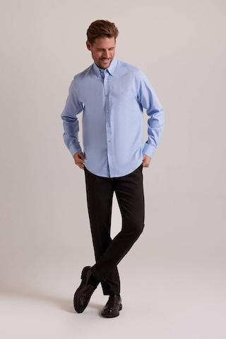 Erkek Mavi Slim Fit Uzun Kol Desenli Gömlek