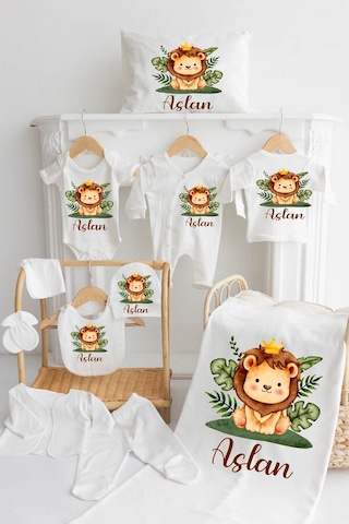 Bebewini %100 Pamuk Baskılı 11'li Isimli Organik Bebek Hastane Çıkışı