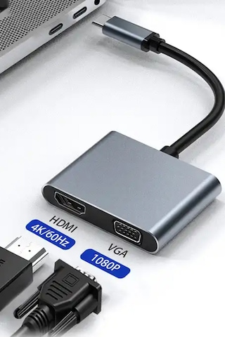 Thentech 4k Hdmı 1080p Vga Görüntü Çoklayıcı Adaptör Type-c Dönüştürücü Tablet Uyumlu Görüntü Aktarıcı