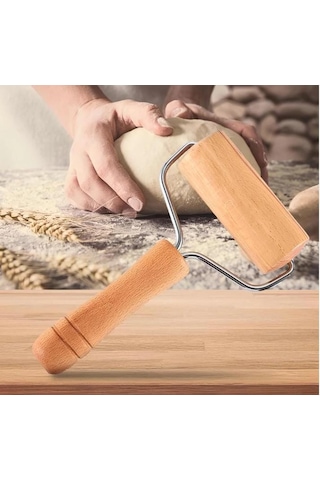 Ahşap Saplı Rulo Hamur Açma Aparatı Pürüzsüz Merdane Oklama Baklava Börek Bazlama Açma
