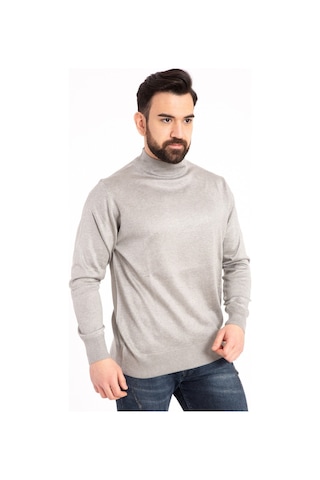 Nacar Store Erkek Ince Yün Yarım Boğazlı Triko Kazak Gri