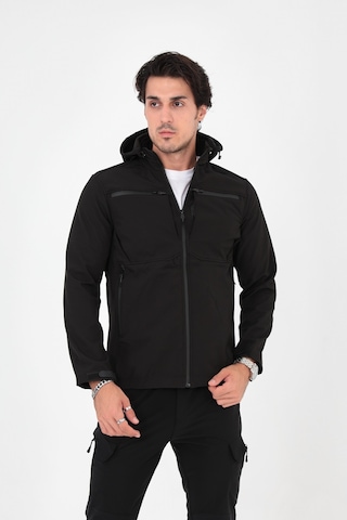 Camp Scoutland Camp456 Outdoor Softshell Su Ve Rüzgara Dayanıklı içi Polar Seyyar Kapüşonlu Erkek Siyah Taktik Mont Siyah