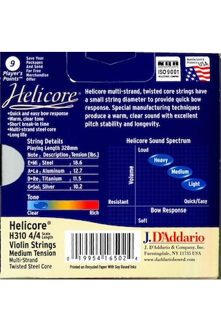 D'Addario Helicore H310H Takım Tel-Heavy Keman Teli