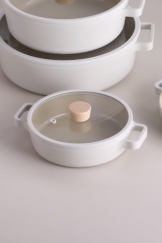 Neoflam Fika Cam Kapaklı Alüminyum Sahan 20cm Bej