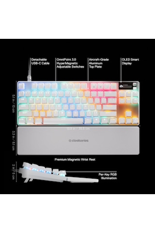 Steelseries Apex Pro Tkl Gen 3 Omnipoint 3.0 Hipermanyetik Switch Rgb Mekanik Kablolu Oyuncu Klavyesi Uk - Beyaz