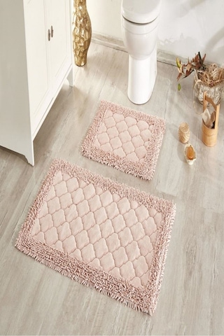 Cotton Special 2'li Pamuklu Klozet Takımı Pudra Banyo Paspas Seti Klozet Takımı Renkli