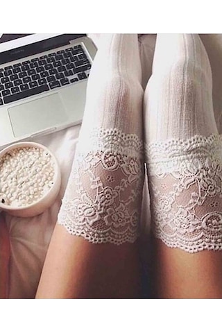 Merry See Parfümlü Dantelli Örgü Diz Üstü Jartiyer Çorap