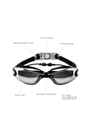 Geeksen Siyah Sürekli Kulaklıklı Yüzme Gözlüğü - Buhar Koruma, Uv Engelleme, Sıçramaz Ve Sulama Önleyici Özellikli, Geniş Görüş Alanı Siyah