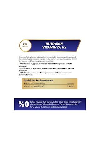 Nutraxin Vitals D3k2 30 Ml - 1000 Iu D3 Vitamini, 25 Mcg K2 Vitamini