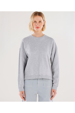 Yargıcı Dikiş Ve Yırtmaç Detaylı Bisiklet Yaka Sweatshirt 25yksw9003x 022 Gri