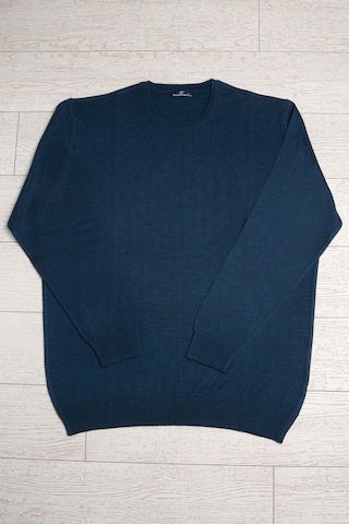 Woolen World Bisiklet Yaka Battal Büyük Boy Yünlü Triko Kazak İndigo