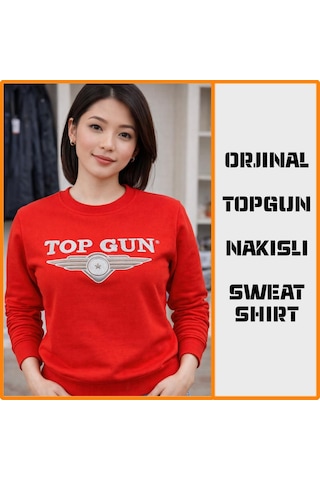 Top Gun Nakıslı Sweat Kırmızı Kırmızı