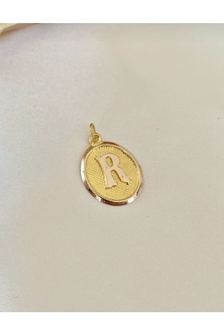 14 Ayar Altın Vintage Oval R Harf Kolye Ucu