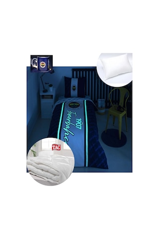 Taç Lisanslı Fenerbahçe 1907 Glow Tek Kişilik Pamuk Nevresim Takı