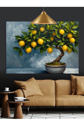 Limon Ağacı Küçük Bonsai Dekoratif Kanvas - Mdf Ahşap Tablo
