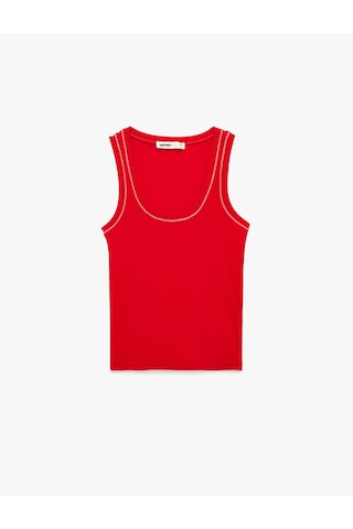 Koton Pamuklu Slim Fit Dikiş Detaylı U Yaka Halter Yaka Fitilli Atlet Kırmızı 6sak10246ek
