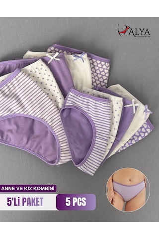 Alya Underwear Anne Kız Kombin Pamuklu Külot - Beyaz Slip İç Çamaşırı - 5'li Paket Çok Renkli P28