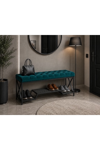 Siyah Metal Bench Ayakkabılık Bank, Kapı Girişi Puf Ayakkabılık Yeşil