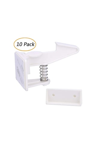 Hangfox Çocuk Güvenliği Dolap Kilitleri - 10 Adet, Kolay Kurulum, Beyaz, Tüm Dolap Ve Çekmeceler İçin, Bebek Ve Köpek Güvenliği, Yapıştırıcı Ve Vidalı Seçenekli Beyaz