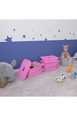 5 Adet Pembe Kapaklı Çok Amaçlı Saklama Kutusu - Oyuncak Sepeti 5ks5k Pembe