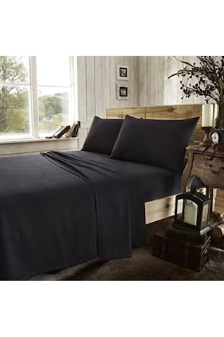 Lionas Stella Flavo %100 Pamuk Tek Kişilik Luxury Lastikli Çarşaf Seti Siyah 100x200+30cm Siyah